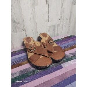 Born Women Open Toe Brown Leather Gold Wedge Sandal US 10